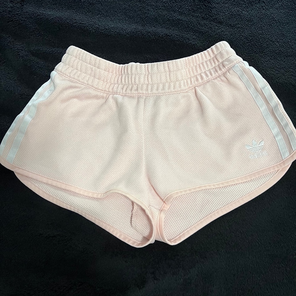 Adidas Ladies XS 3 Stripes Pale Pink Shorts